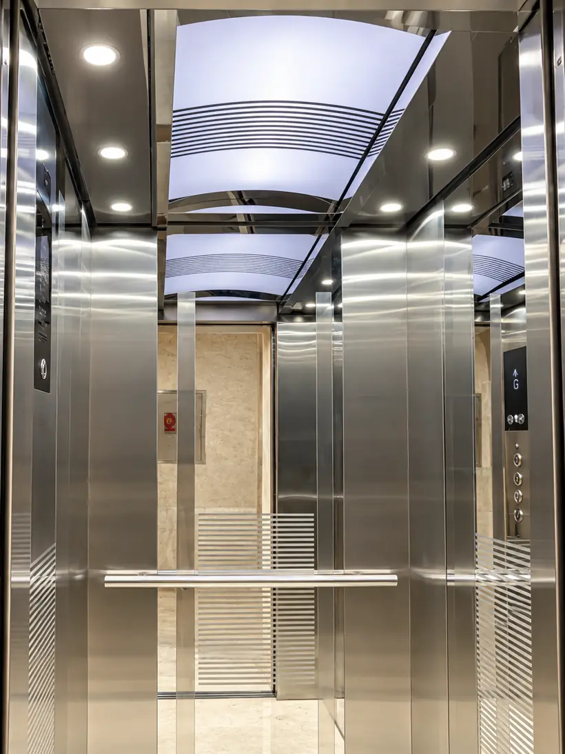 Stainless steel cabin with light ceiling